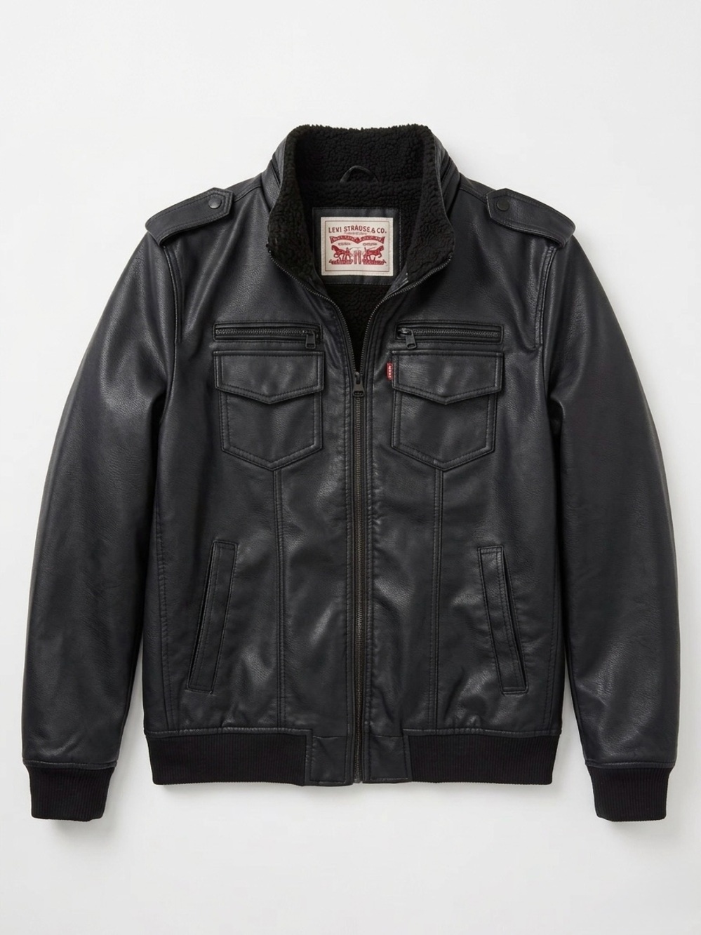 Levi’s Men’s Faux Leather Sherpa Lined Aviator Bomber Jacket - Black Size Large
